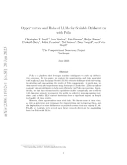 Opportunities and Risks of LLMs for Scalable Deliberation with Polis