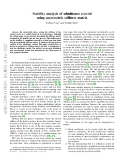Stability analysis of admittance control using asymmetric stiffness
  matrix