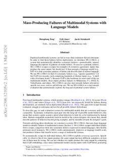 Mass-Producing Failures of Multimodal Systems with Language Models