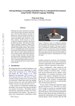 Solving Dialogue Grounding Embodied Task in a Simulated Environment
  using Further Masked Language Modeling