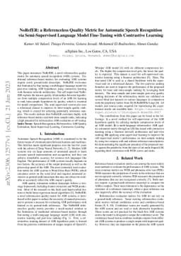 NoRefER: a Referenceless Quality Metric for Automatic Speech Recognition
  via Semi-Supervised Language Model Fine-Tuning with Contrastive Learning