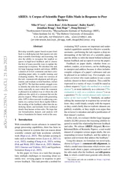 ARIES: A Corpus of Scientific Paper Edits Made in Response to Peer
  Reviews