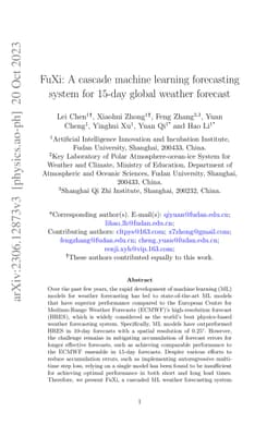 FuXi: A cascade machine learning forecasting system for 15-day global
  weather forecast