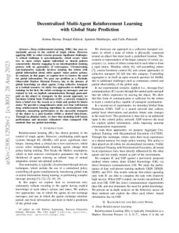 Decentralized Multi-Agent Reinforcement Learning with Global State
  Prediction