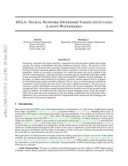 OVLA: Neural Network Ownership Verification using Latent Watermarks