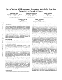 Stress Testing BERT Anaphora Resolution Models for Reaction Extraction
  in Chemical Patents