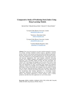 Comparative Study of Predicting Stock Index Using Deep Learning Models