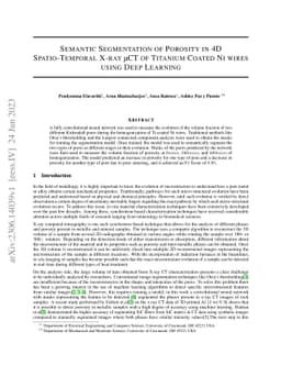 Semantic Segmentation of Porosity in 4D Spatio-Temporal X-ray μCT of
  Titanium Coated Ni wires using Deep Learning