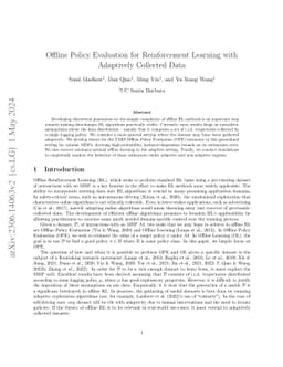 Offline Policy Evaluation for Reinforcement Learning with Adaptively
  Collected Data