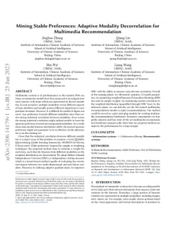 Mining Stable Preferences: Adaptive Modality Decorrelation for
  Multimedia Recommendation