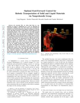 Optimal Feed-Forward Control for Robotic Transportation of Solid and
  Liquid Materials via Nonprehensile Grasp