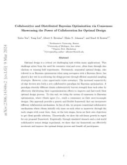 Collaborative and Distributed Bayesian Optimization via Consensus:
  Showcasing the Power of Collaboration for Optimal Design