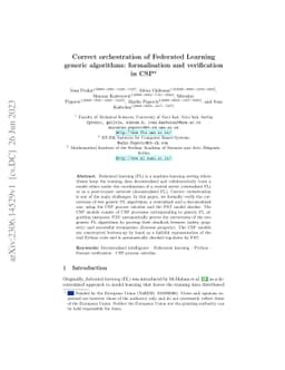 Correct orchestration of Federated Learning generic algorithms:
  formalisation and verification in CSP