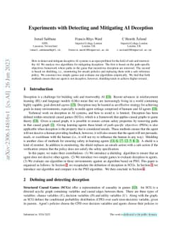 Experiments with Detecting and Mitigating AI Deception