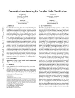 Contrastive Meta-Learning for Few-shot Node Classification