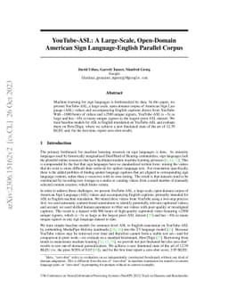 YouTube-ASL: A Large-Scale, Open-Domain American Sign Language-English
  Parallel Corpus