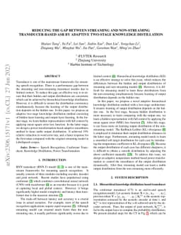 Reducing the gap between streaming and non-streaming Transducer-based
  ASR by adaptive two-stage knowledge distillation