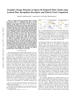 Irregular Change Detection in Sparse Bi-Temporal Point Clouds using
  Learned Place Recognition Descriptors and Point-to-Voxel Comparison