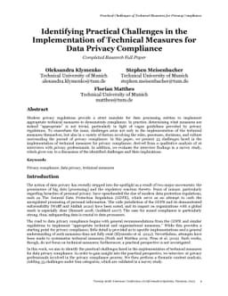 Identifying Practical Challenges in the Implementation of Technical
  Measures for Data Privacy Compliance