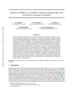 MyCrunchGPT: A chatGPT assisted framework for scientific machine
  learning
