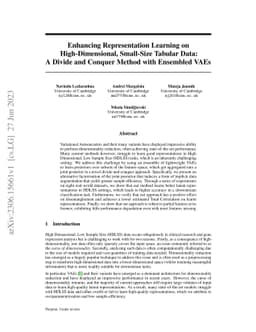 Enhancing Representation Learning on High-Dimensional, Small-Size
  Tabular Data: A Divide and Conquer Method with Ensembled VAEs
