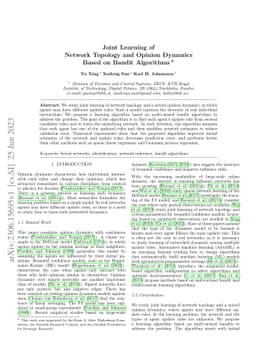 Joint Learning of Network Topology and Opinion Dynamics Based on Bandit
  Algorithms