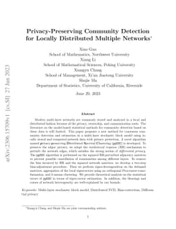 Privacy-Preserving Community Detection for Locally Distributed Multiple
  Networks