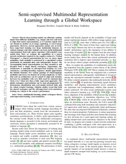 Semi-supervised Multimodal Representation Learning through a Global
  Workspace