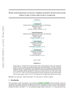 Pure exploration in multi-armed bandits with low rank structure using
  oblivious sampler