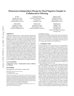 Dimension Independent Mixup for Hard Negative Sample in Collaborative
  Filtering