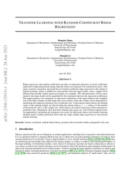 Transfer Learning with Random Coefficient Ridge Regression