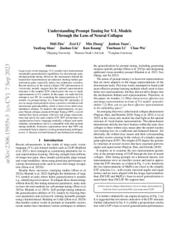 Understanding Prompt Tuning for V-L Models Through the Lens of Neural
  Collapse