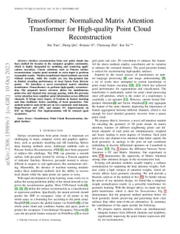 Tensorformer: Normalized Matrix Attention Transformer for High-quality
  Point Cloud Reconstruction