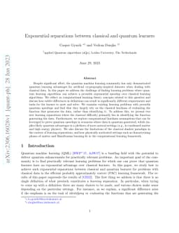 Exponential separations between classical and quantum learners