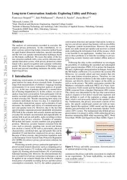 Long-term Conversation Analysis: Exploring Utility and Privacy