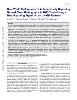 Real-World Performance of Autonomously Reporting Normal Chest
  Radiographs in NHS Trusts Using a Deep-Learning Algorithm on the GP Pathway
