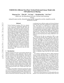 VERTICES: Efficient Two-Party Vertical Federated Linear Model with
  TTP-aided Secret Sharing