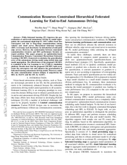 Communication Resources Constrained Hierarchical Federated Learning for
  End-to-End Autonomous Driving