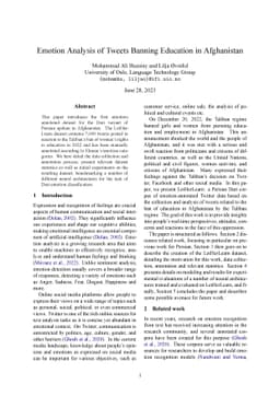 Emotion Analysis of Tweets Banning Education in Afghanistan