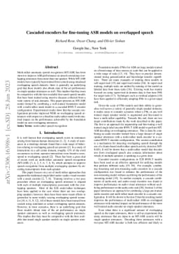 Cascaded encoders for fine-tuning ASR models on overlapped speech