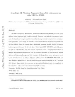 DenseBAM-GI: Attention Augmented DeneseNet with momentum aided GRU for
  HMER
