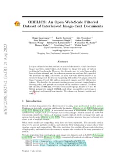 OBELICS: An Open Web-Scale Filtered Dataset of Interleaved Image-Text
  Documents
