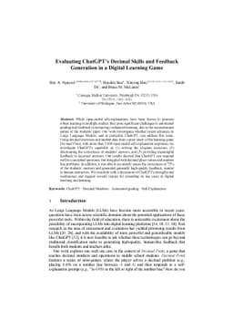 Evaluating ChatGPT's Decimal Skills and Feedback Generation in a Digital
  Learning Game