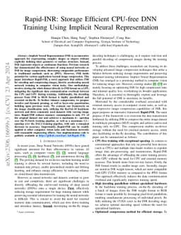 Rapid-INR: Storage Efficient CPU-free DNN Training Using Implicit Neural
  Representation