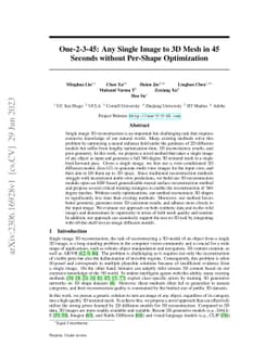 One-2-3-45: Any Single Image to 3D Mesh in 45 Seconds without Per-Shape
  Optimization