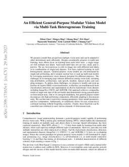 An Efficient General-Purpose Modular Vision Model via Multi-Task
  Heterogeneous Training