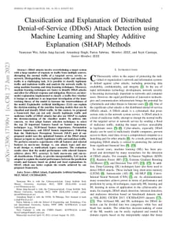 Classification and Explanation of Distributed Denial-of-Service (DDoS)
  Attack Detection using Machine Learning and Shapley Additive Explanation
  (SHAP) Methods