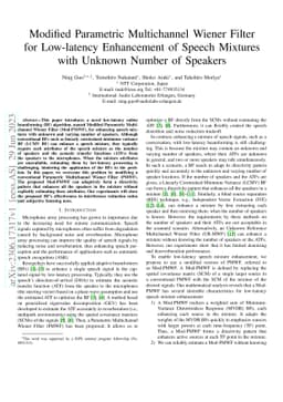 Modified Parametric Multichannel Wiener Filter \\for Low-latency
  Enhancement of Speech Mixtures with Unknown Number of Speakers