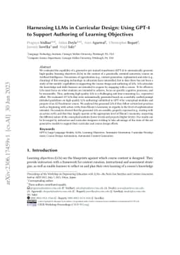 Harnessing LLMs in Curricular Design: Using GPT-4 to Support Authoring
  of Learning Objectives