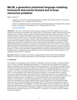 MeLM, a generative pretrained language modeling framework that solves
  forward and inverse mechanics problems